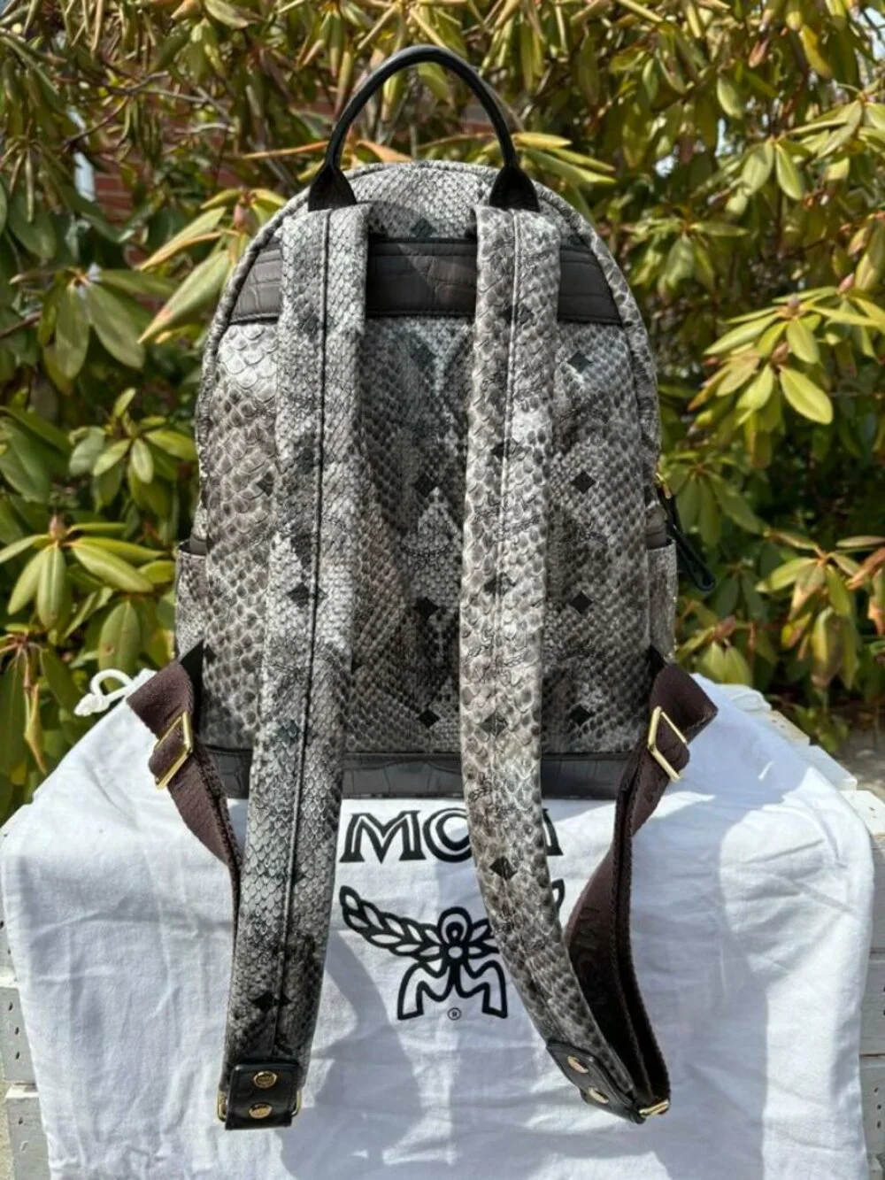 MCM Visetos Snakeskin Studded Leather Backpack - Picture 2 of 16